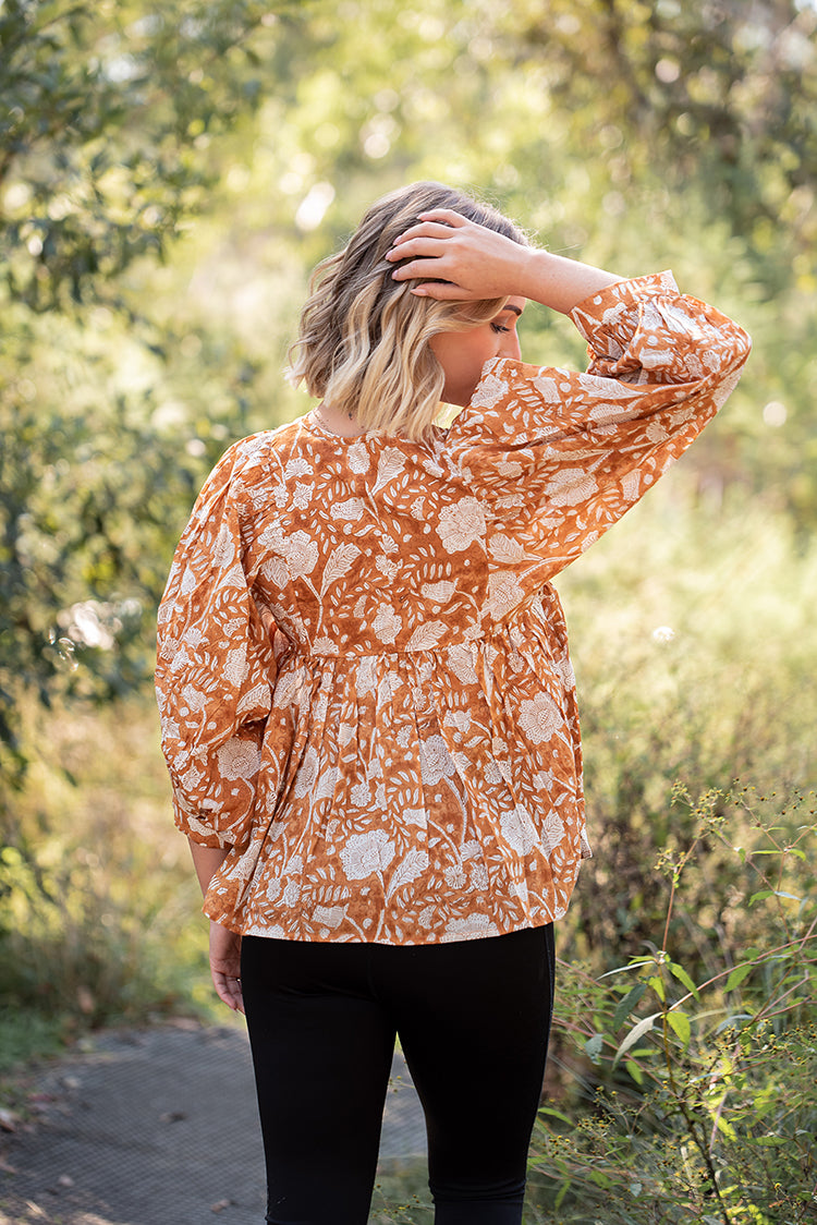 Fleur top is a stunning Bohemian style top featuring floral hand block printed pattern by artisans in India