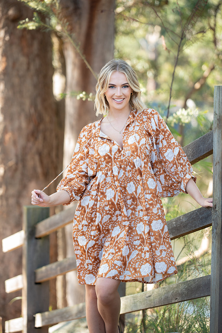 Fleur Dress is your perfect Autumn go to dress. Offering soft, floaty fabric and beautiful billowy sleeves the Fleur Dress portrays simple beauty. Midi Bohemian style dress.